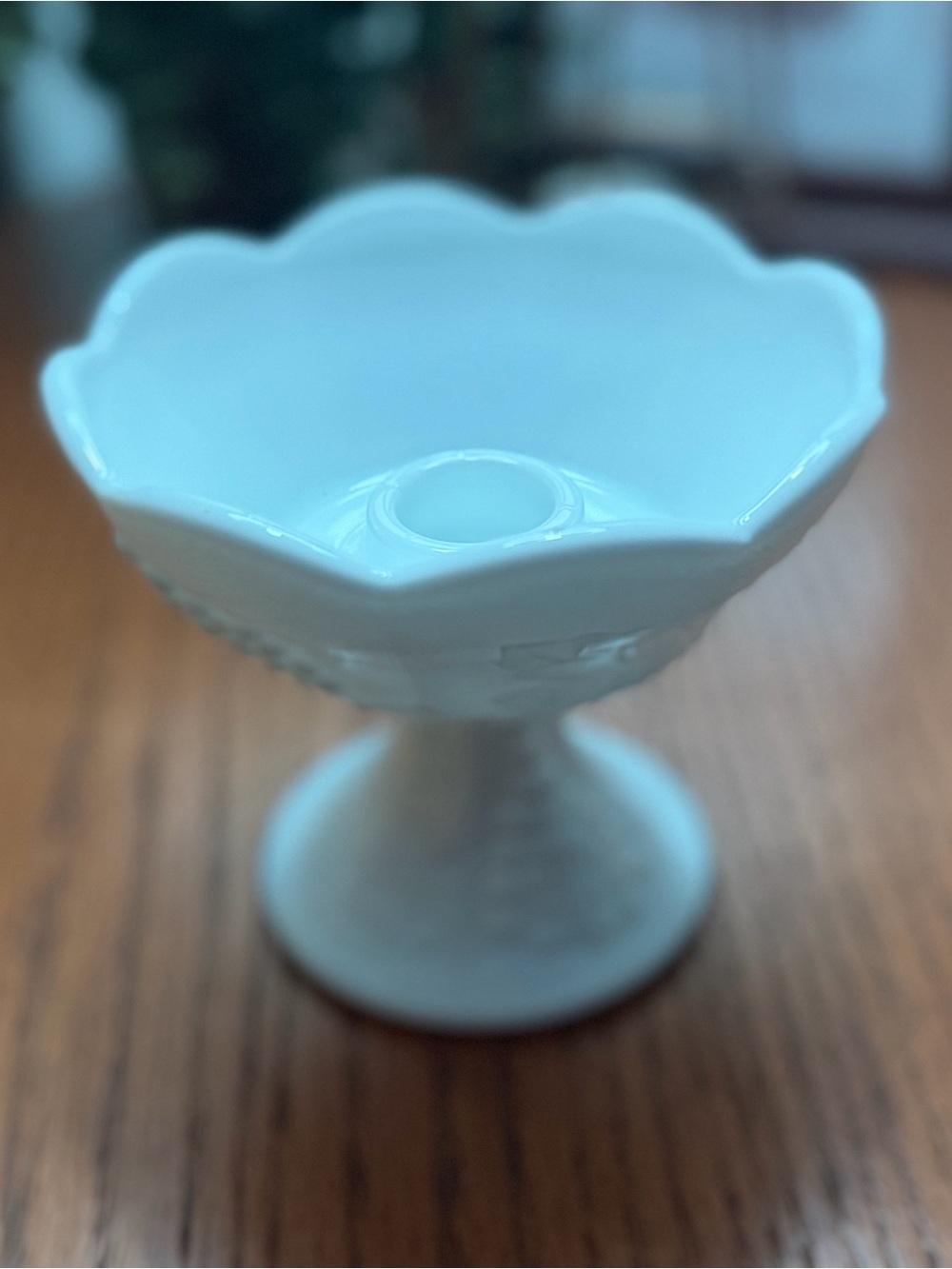 Indiana Glass White Milk Glass “Ring of Fire” Candle Stick